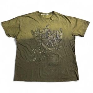 Olive Green Vintage Y2K Grunge Ombré Tee With a Faded Look